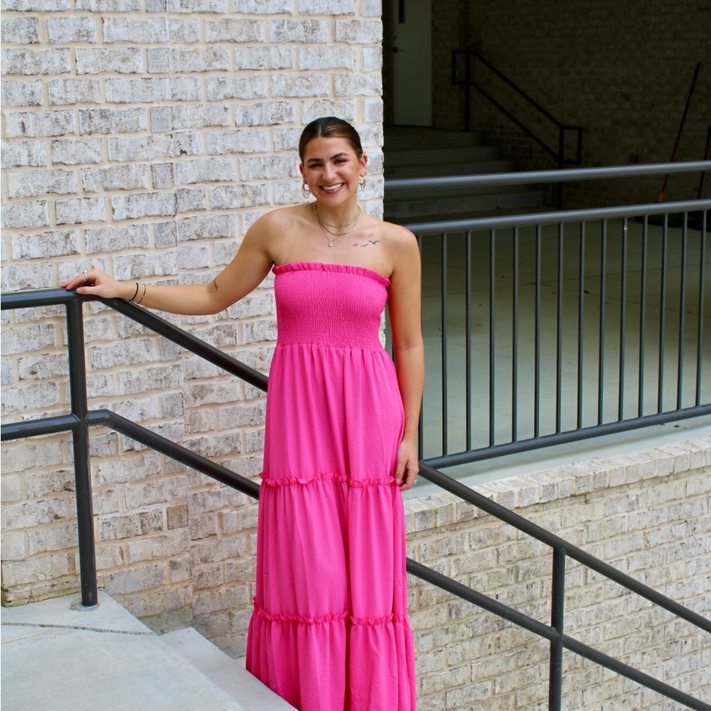 Elegant Pink Strapless Maxi Dress